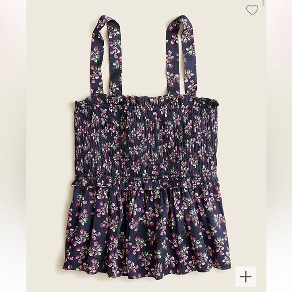 J. Crew Featherweight satin smocked tank top in twilight berry. Size L. - Picture 2 of 11